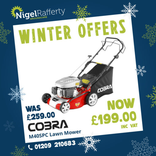 Cobra M40SPC Lawn Mower Winter Offer at Nigel Rafferty Groundcare, Redruth, TR15 3RQ